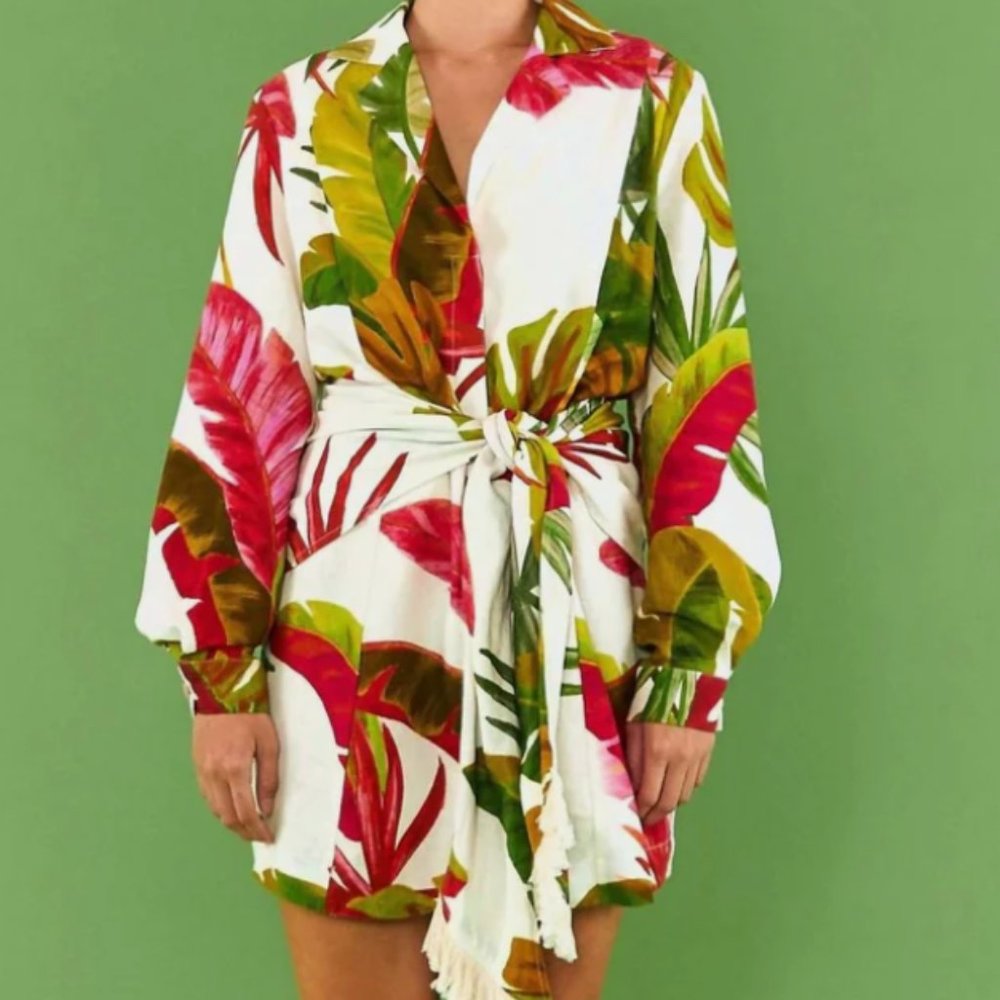 Farm Rio - Wrap Self Tie Mini Dress in Spring Forest